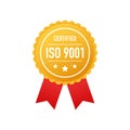 ISO 9001 certified golden label on white background. Vector illustration. Royalty Free Stock Photo